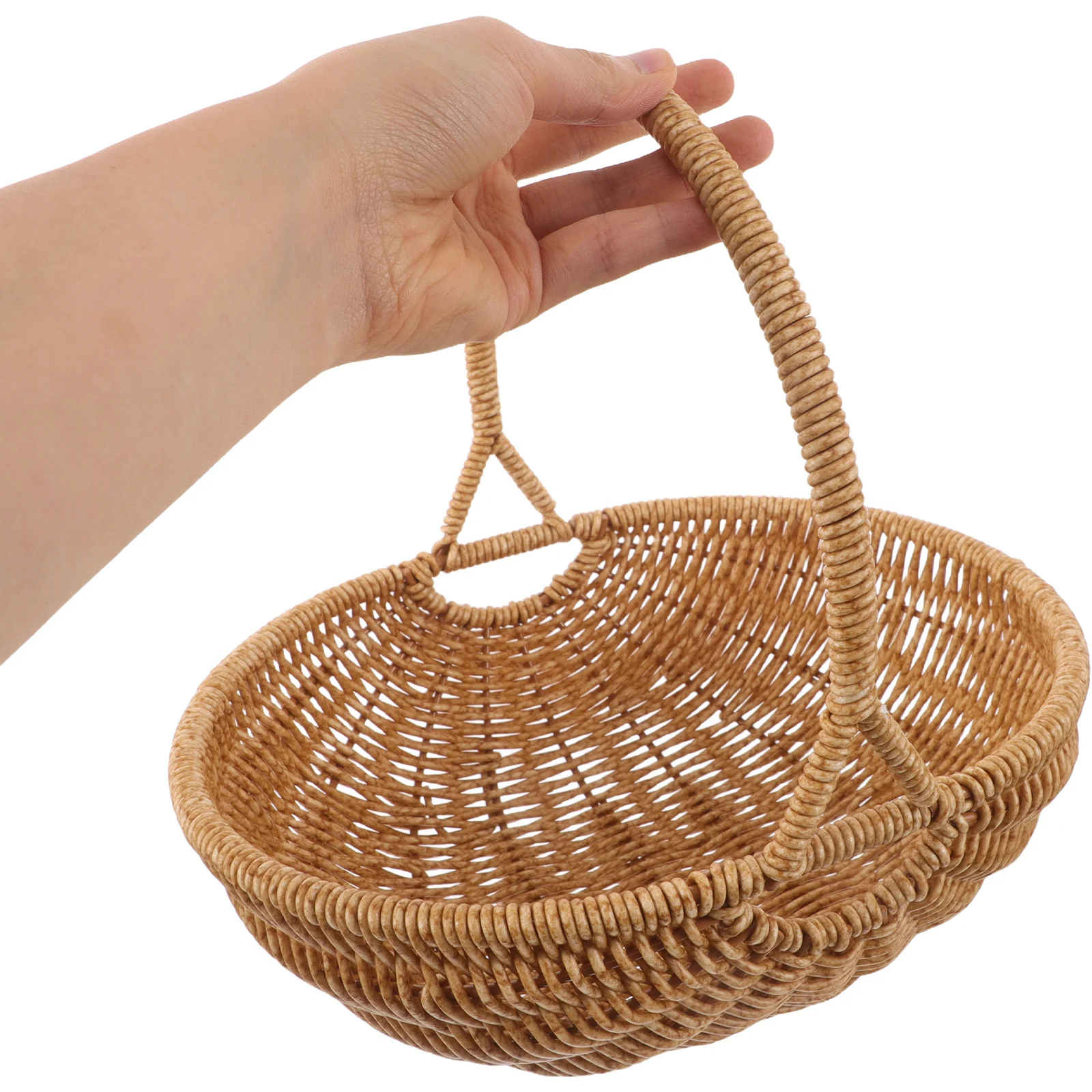

Pumpkin Shape Light Brown Imitation Rattan Basket Hand Woven Lightweight Picnic Fruit Vegetable Shopping Basket