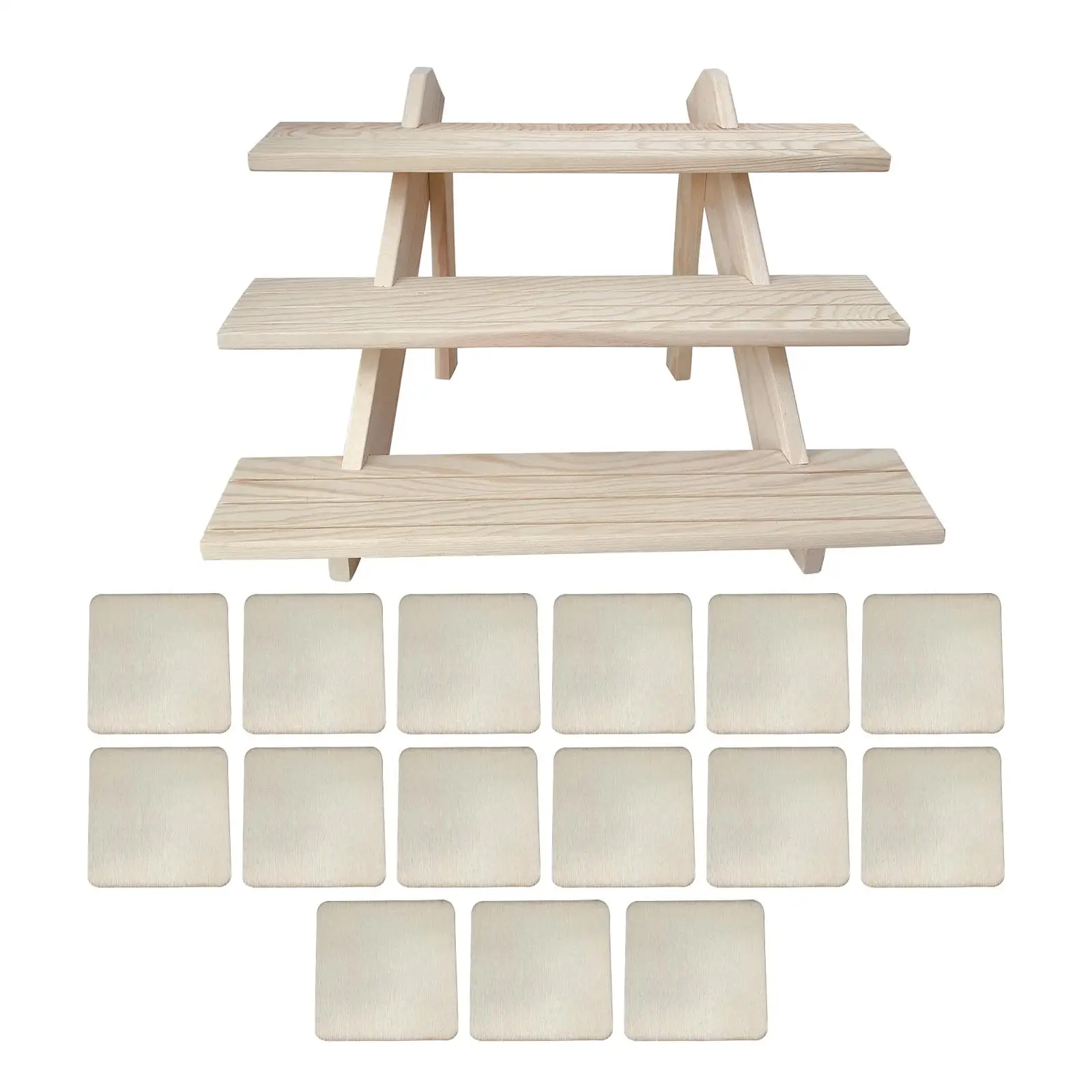 Wooden Nail Art Display Shelf 3 Tiers Ladder Stand Solid Wood Manicure Holder Organizer for Nail Supplies Perfume Cupcake