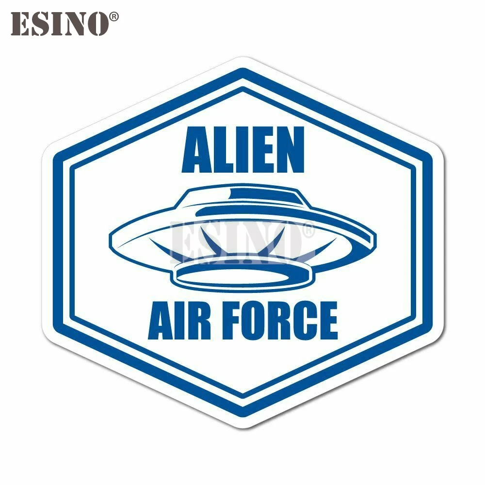 13x12cm Alien Air Force UFO Car Sticker PVC Waterproof Flying Saucer Auto Decal Funny Sci-Fi Motorcycle Bumper Decor