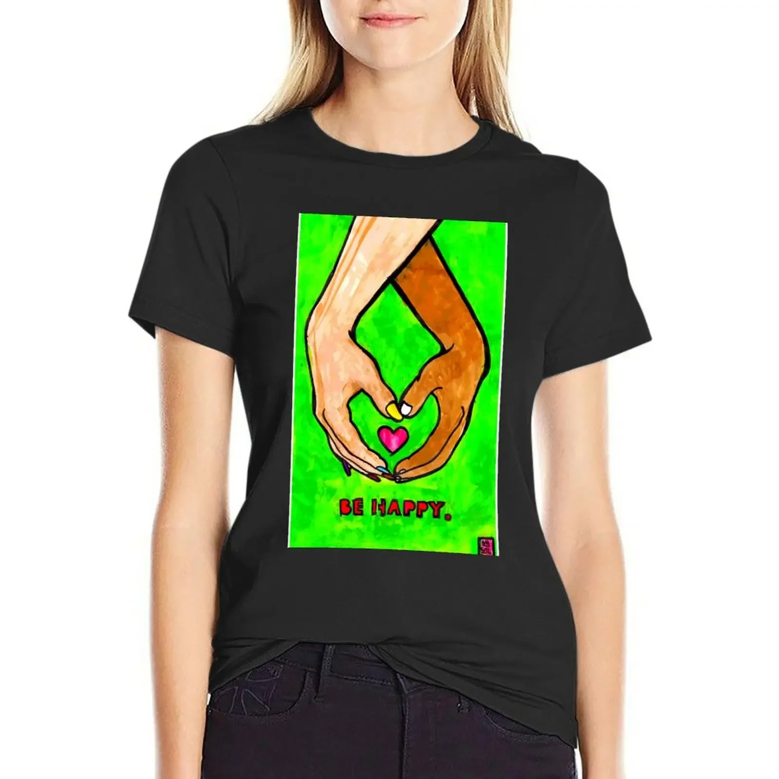 

BE HAPPY. T-Shirt female blanks hippie clothes summer top cute t-shirts for Women