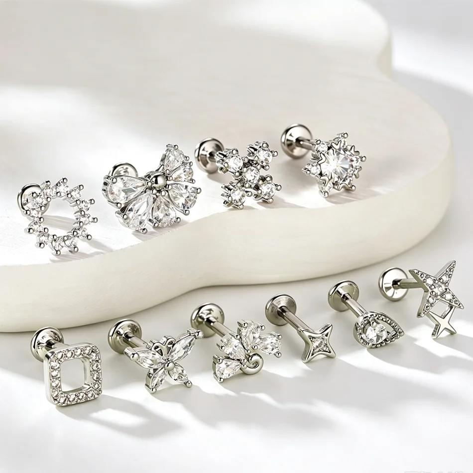 1PC Butterfly Star Zircon Tragus Piercing Stud Earring for Women Internally Threaded Ear Cartilage Helix Jewelry