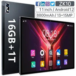 2024 Gobal 버전 태블릿 PC, 안드로이드 12, 16GB RAM + 1T ROM, 5G 듀얼 SIM 전화 통화, GPS, 블루투스, 와이파이, WPS 태블릿, 11 인치, 신제품