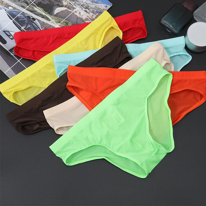 Men\'s Panties 10 Colors Summer Quick-drying Cool Pants Sexy Low-waist Transparent Thin Ice Silk Briefs For Men Underwear