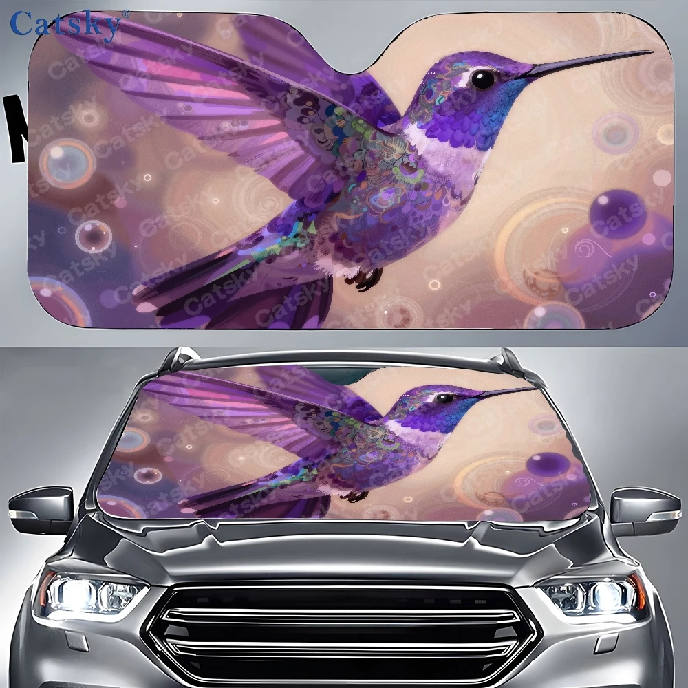 A Hummingbird Soars In The Sky, Surrounded By Bubbles, While Car Sunshades And Front Window Covers Are Designed For Vehicle Deco
