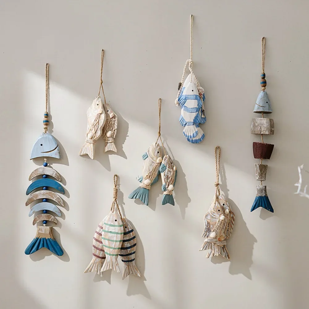 Mediterranean Fish Pendant Handmade Solid Wood Fish String Wall Decoration Wall Decoration Simulation Fish String Decoration