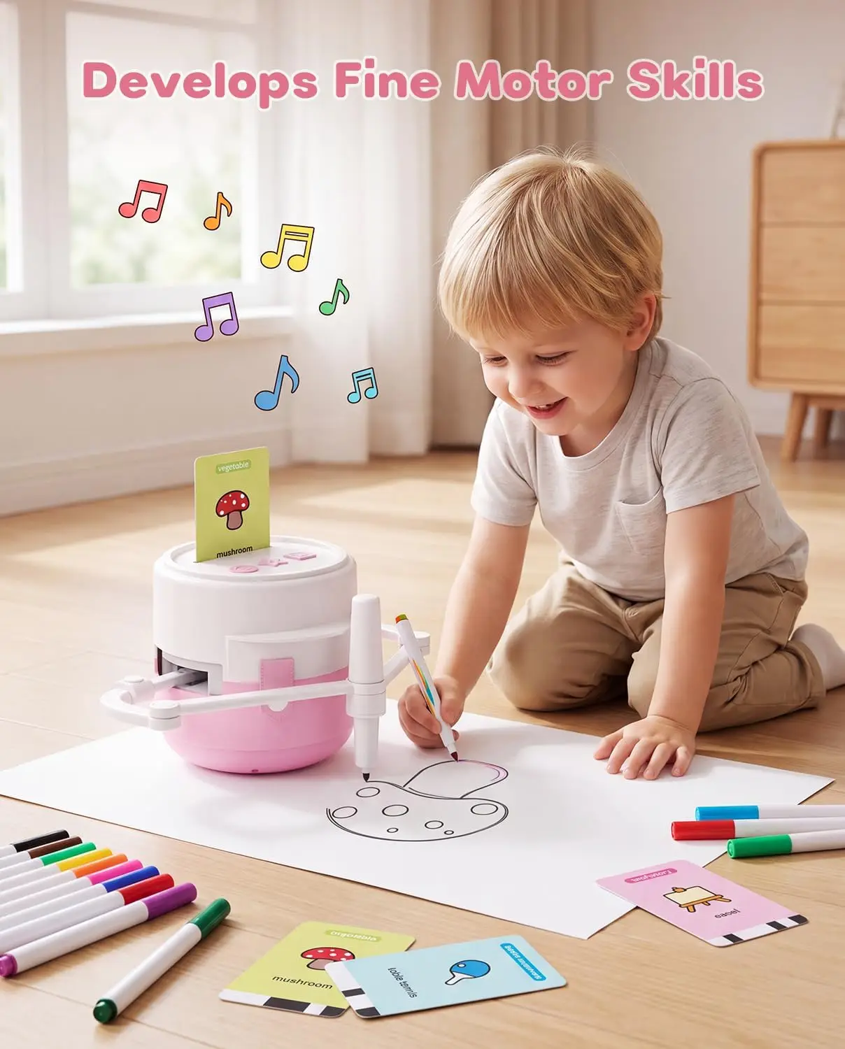 Interactive Drawing Robot - STEM Educational Montessori Toy with 200 Patterns & 22 Pens, Screen-Free Learning Machine,Auto Drawing Robot for 3 4 5 6 7 8 Year Old Boys Girls