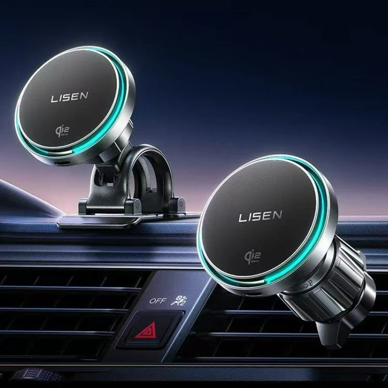 

LISEN 25W Fast Charging Car Charger with Cooling Fan Magnetic Phone Holder for iPhone 17 Pro Max Dashboard Mount Use