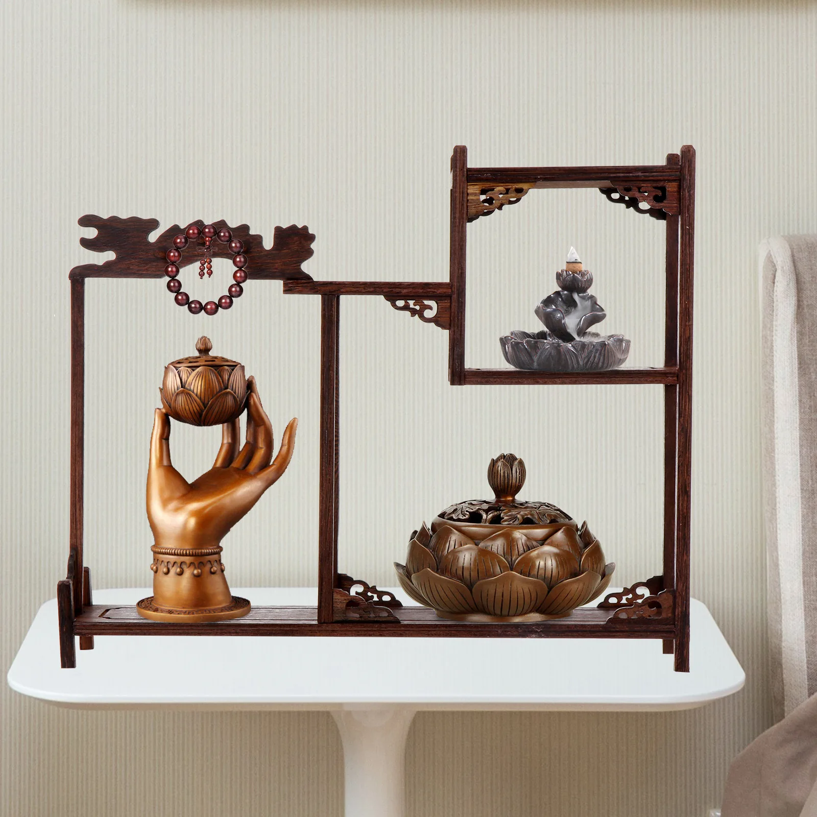 

Wooden Display Stand Smooth Polishing Stable Desktop Ornament Curio Storage Rack Wooden Crafts Vintage Shelf
