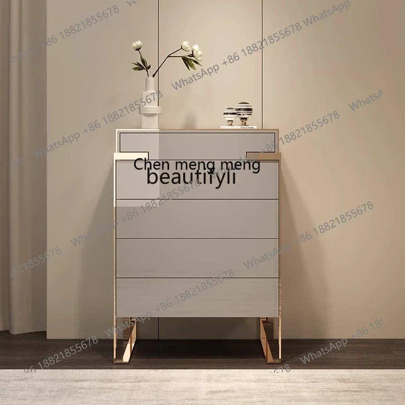 Italian light luxury chest of drawers solid wood locker simple bedroom living room chest of drawers baking paint