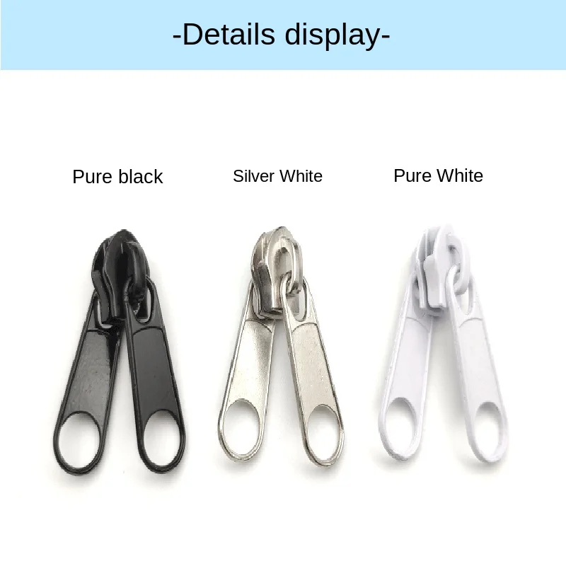 Nylon Double Head Zipper Slider, Black, Silver Color, Garment, Clothes Fastenings, Tents Accessories, DIY, #5, 50Pcs