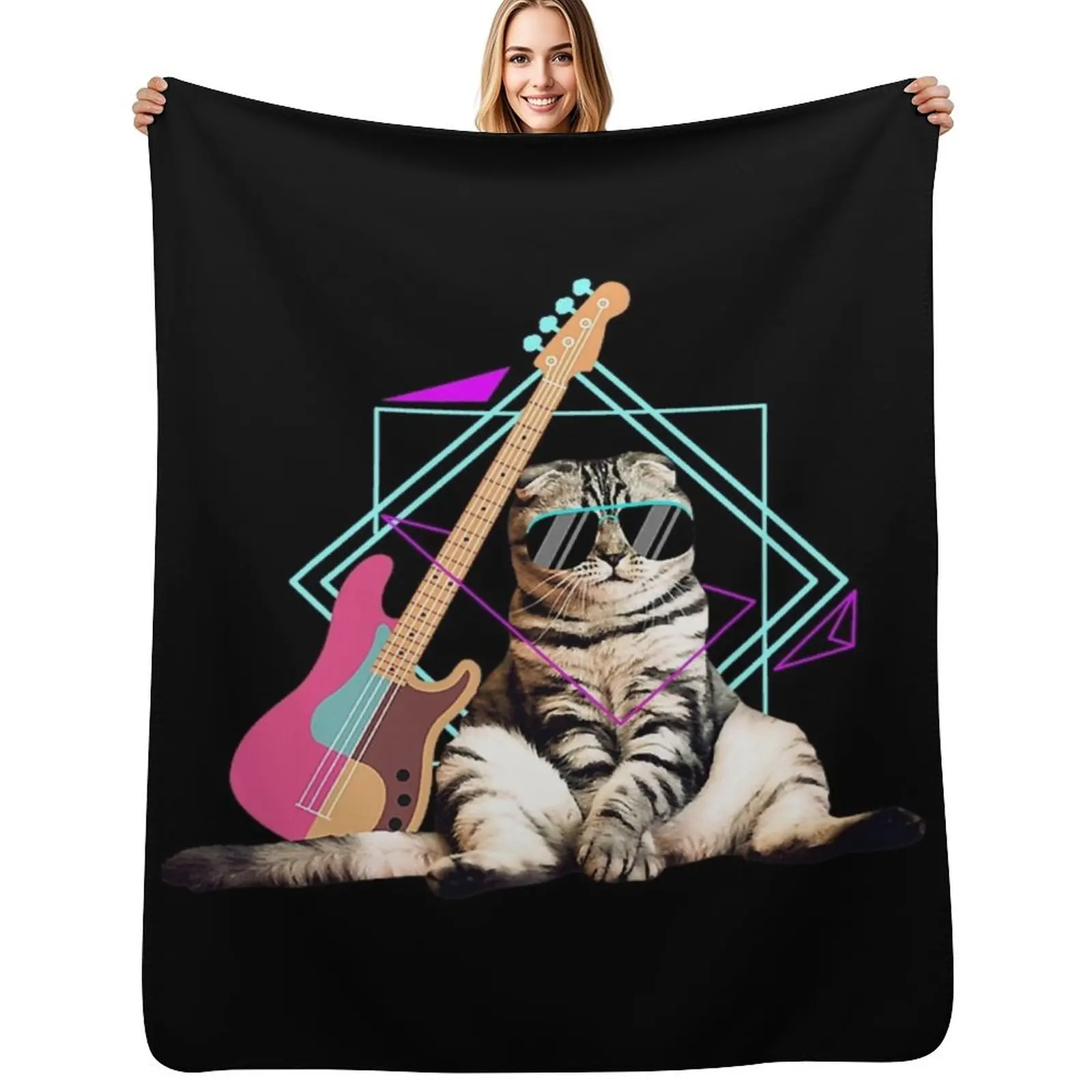 

Bass cat - Rock kitty on a bass guitar Throw Blanket anime Weighted Multi-Purpose Blanket