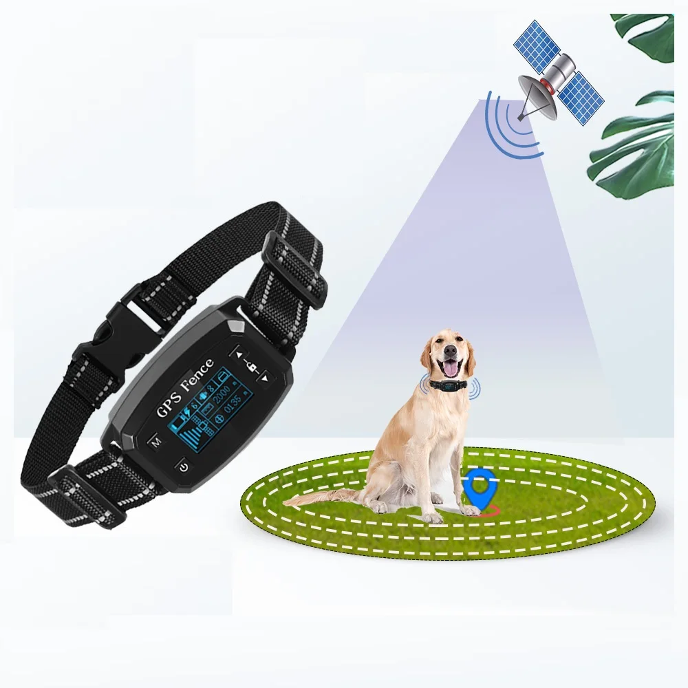 Sistema de cerca inalámbrico GPS para perros, dispositivo eléctrico inteligente automático de parada de ladridos, pantalla OLED, Collar de choque de entrenamiento para mascotas