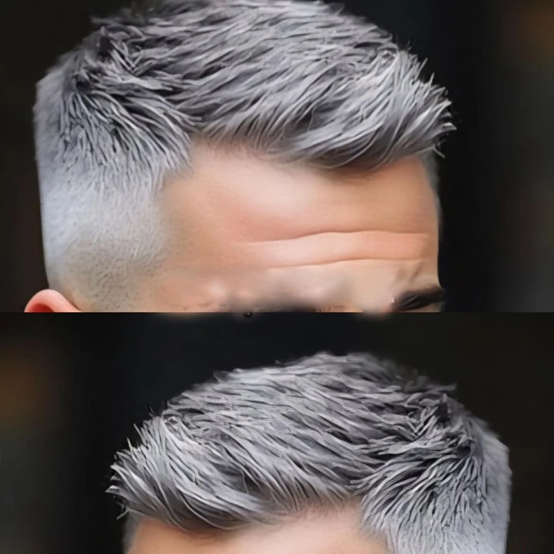 

1b80 1b40 Grey Male Hair 0.1mm Injection Thin Pu Men Toupee Human Hair Undetectable Durable old Man Prosthesi Replacement System