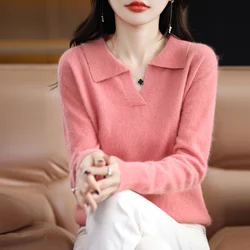 Cashmere Sweater Women's 100% Pure Mink Cashmere Women's Pullover Knitted Sweater Korean Fashion Underlay Loose Top