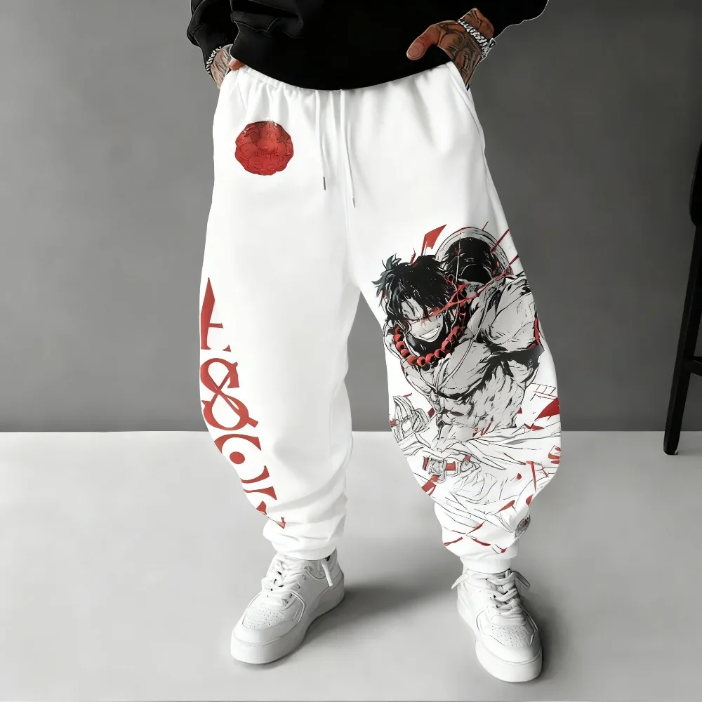 ONE PIECE Ace Celana Katun Baru Musim Gugur/Dingin Motif Anime untuk Pria dan Wanita, Celana Longgar Kasual Fashion Hip Hop Ketat