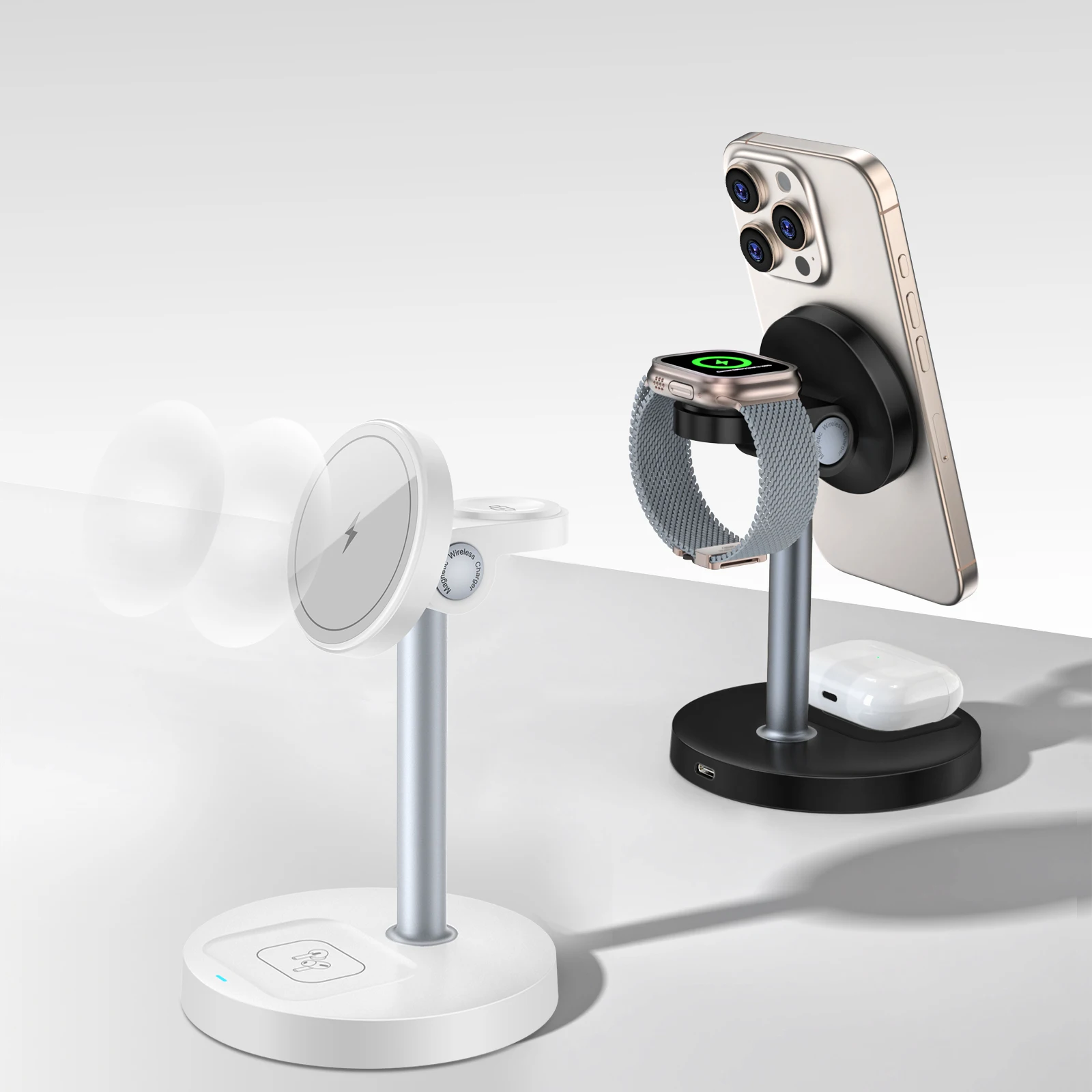 15W Fast Wireless Charger Stand 3-in-1 Magnetic Wireless Charger For iPhone 12-16 Series iWatch And AirPods Adjustable Angle