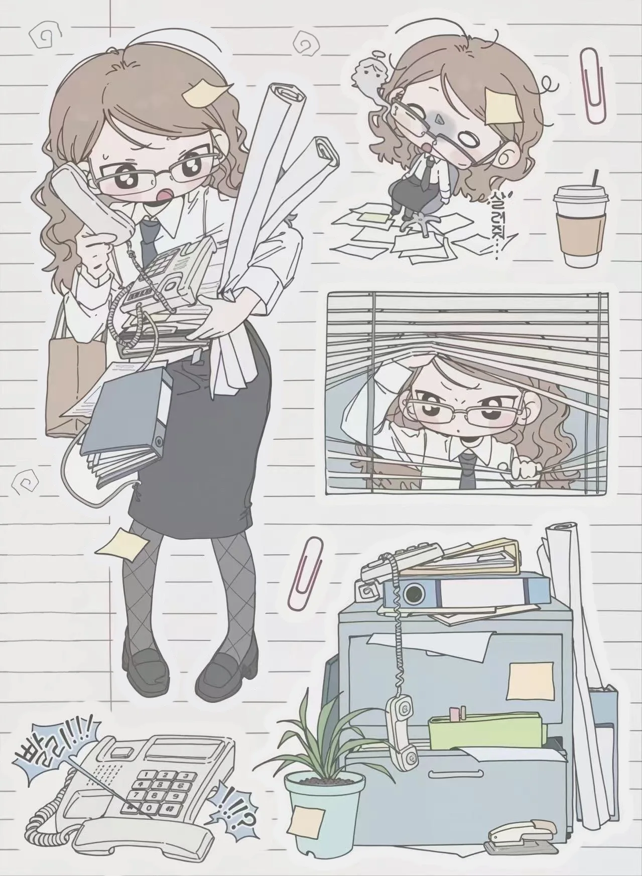 Campus & Office Girl Journal Stickers, Artistic Glasses Girl Daily Scene Decorative Stickers