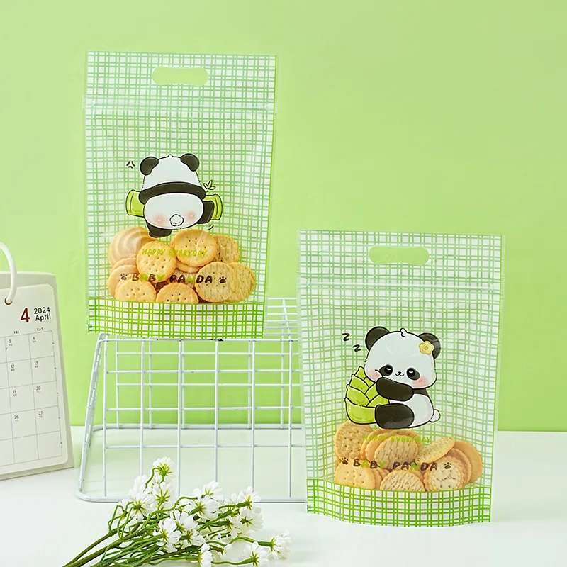 10/50pcs Cute panda stand alone bag, cookie packaging bag, zipper self sealing bag, bakery Dim sum bag