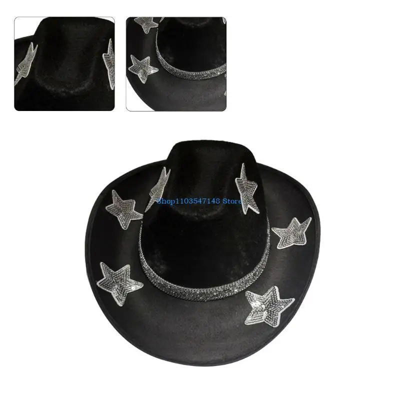 

P88B Breathable Cowgirls Hat for Woman Men Sunproof Large Brim Cowboy Windproof Hat