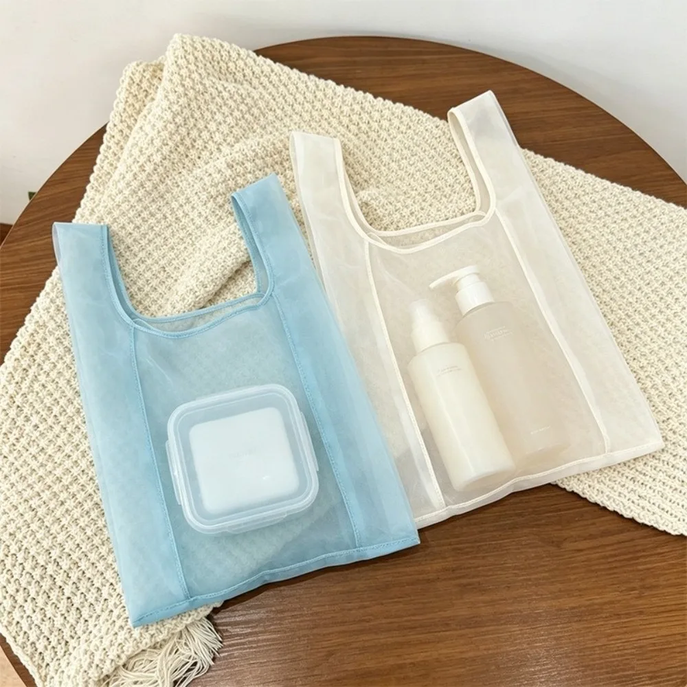 Fashion Large Capacity Organza Shopping Bag Lightweight Sheer Gauze Mesh Handbag Portable Multicolor Tote Bag Pool view 5