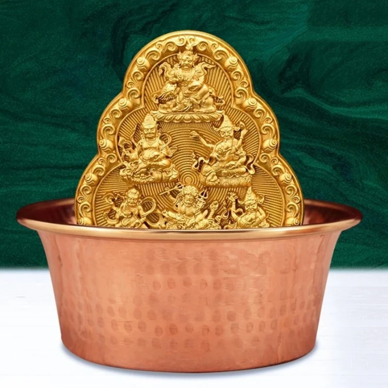 

Buddhist Hall Holy Water Bowl,Tibetan Handicraft Red Copper Buddhism Engraving Hammer Texture Altars 18cm Tray,Buddhist Item