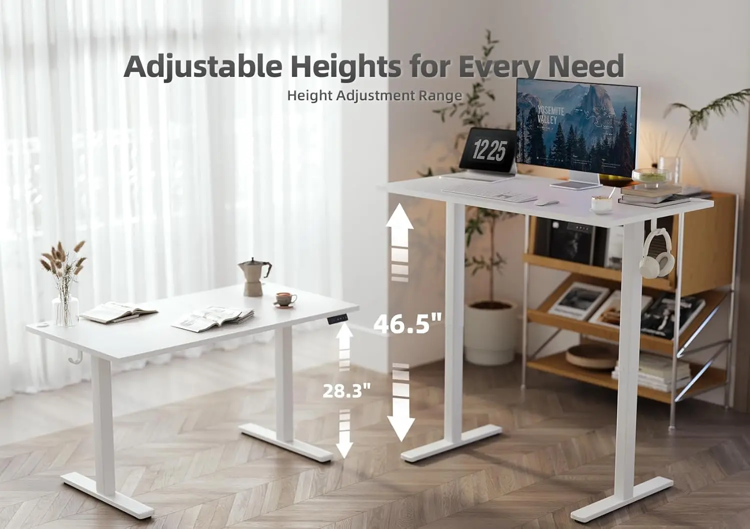 Electric Adjustable Height Desk, 63x24 Inch Standing Desk for Home Office & Computer Workstation, White