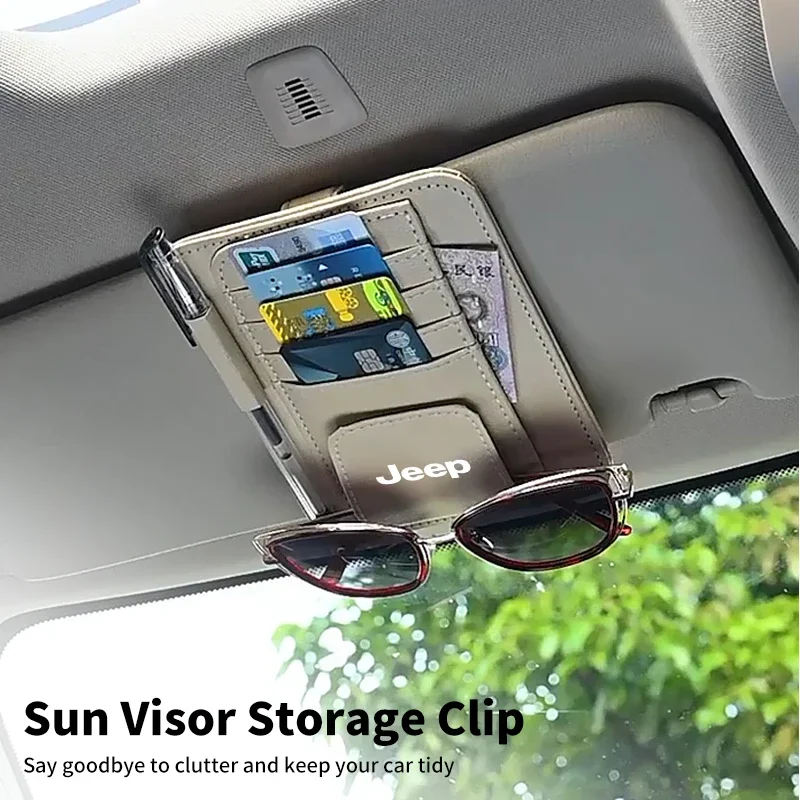 

Car Sun Visor Glasses Holder Organizer Card Storage Clip Automotive Interior Accessories for Jeep Wrangler Grand Cherokee Compas