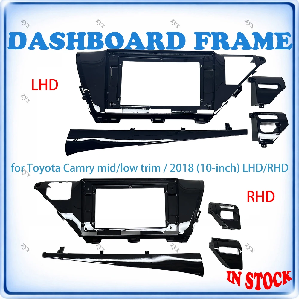 Car Radio Fascia Frame For Toyota Camry XV70 2018 10 inch Mid/Low Trim LHD/RHD Stereo Wiring Harness