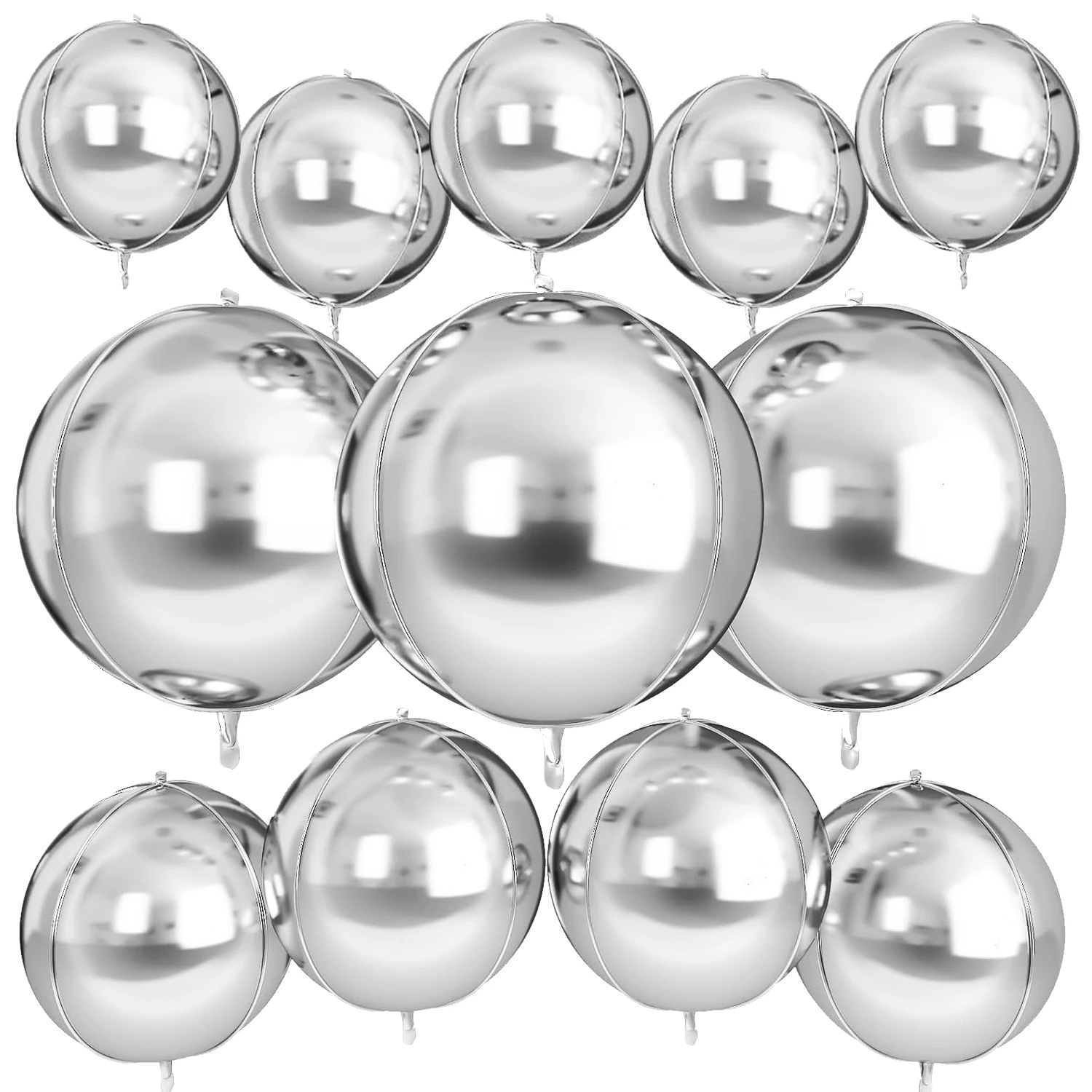 12 pièces ballons ronds en aluminium argenté 22 "15" 10 "4D ballons en Mylar ballon en feuille d'argent métallique pour décor de remise de diplôme d'anniversaire