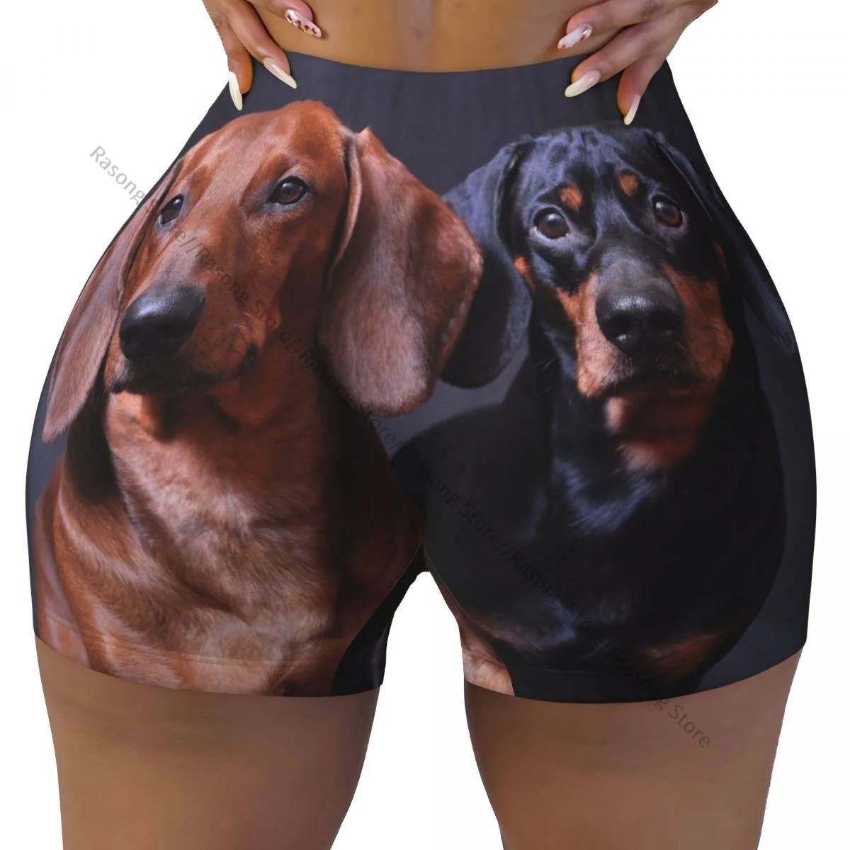 Women's Yoga Shorts Cute Dachshund Dogs Scrunch Booty Butt Lifting Comfort Fitness Gym