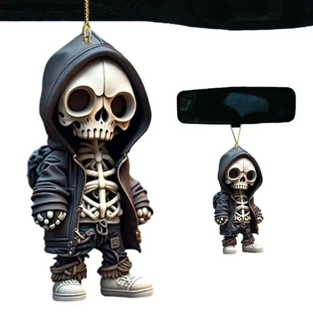 

Car Interior Decorations Skeleton Car Mirror Dangle Spooky Acrylic Skeleton Statue Halloween Car Rearview Mirror Hangings