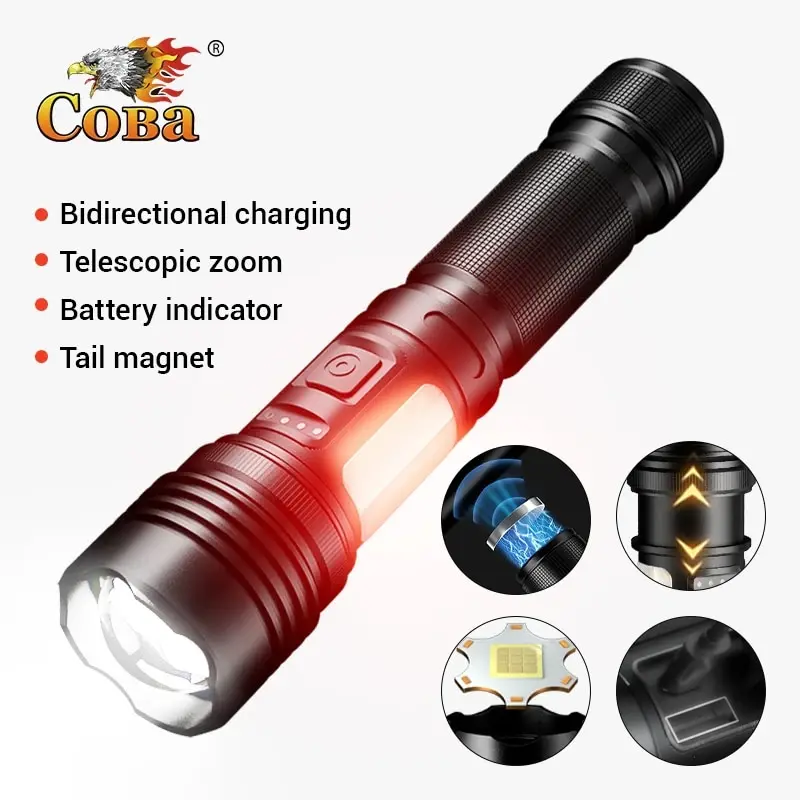 High Power LED Flashlight Torch with 30W Wick and Double Side Lights Lighting Distance 1500M Waterproof Tactical Hunting Lights