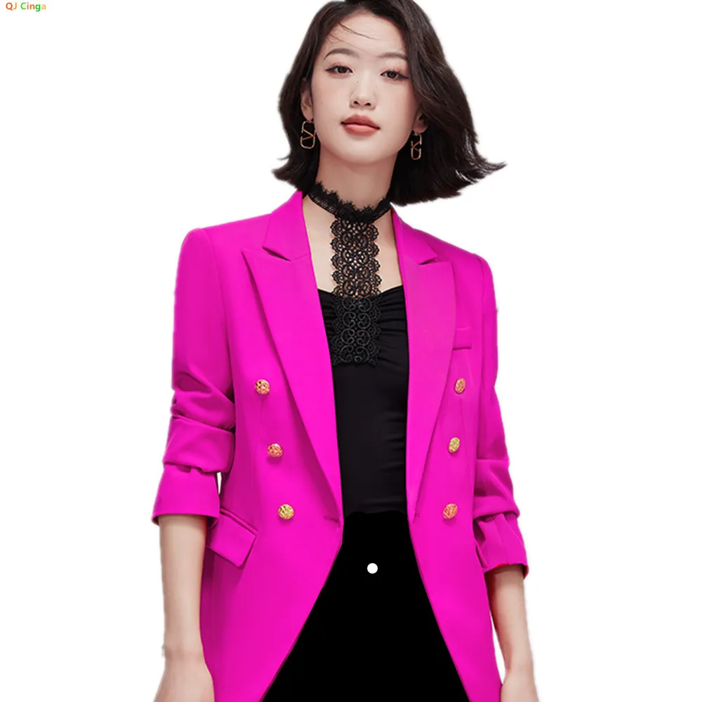 

Rose Pink Women's Long-Sleeve Blazer Jacket Asian Fit Slim-Cut Girls' Outerwear Commuter-Style Fashion Coat,Black, White, Pink