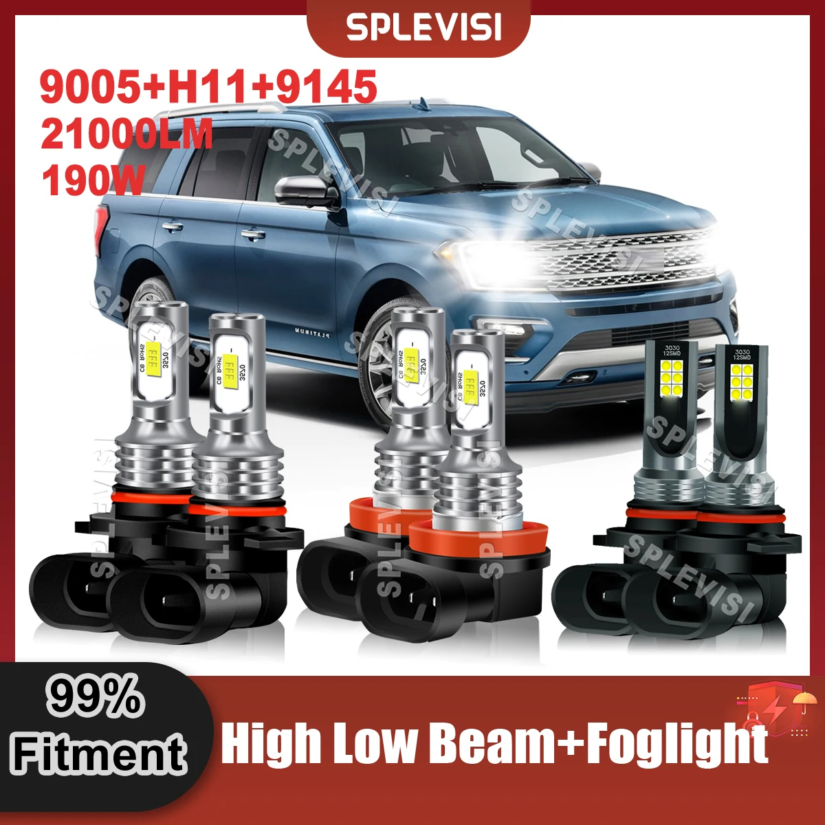 

LED Car Headlight Headlamp Foglight Kit 9005/HB3 H11 9145/H10 For Ford Expedition 2018-2020 2018 2019 2020