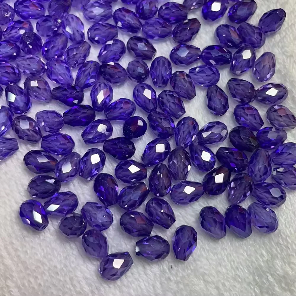 3A Full Hole Pear Drop Faceted 5x7mm Cubic Zircon Loose Yellow Black White Purple Pink  Garnet Orange Green Beads