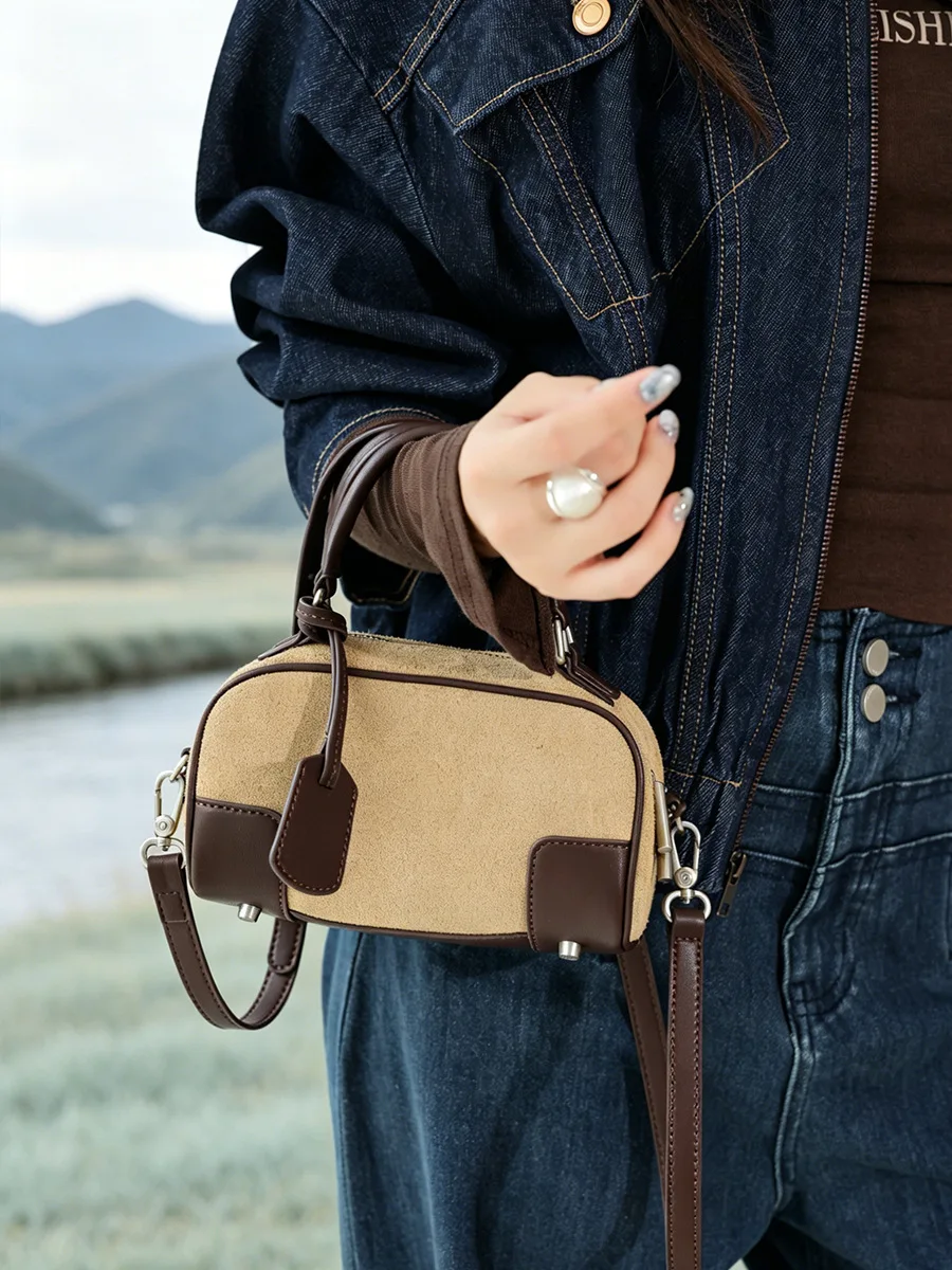 Korean Version Suede Leather New Senior Sense Handbag Retro Women's Shoulder Bag Versatile Fashion Genuine Leather Crossbody Bag