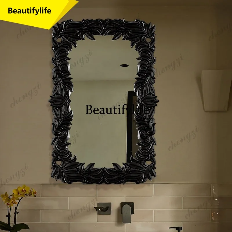 F4567 HR antique bathroom mirror French LED bathroom, defogging retro carved porch fireplace decorative mirror