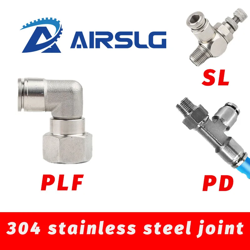 304 Stainless Steel Pneumatic Hose Fitting PC PCF PL PLF PB Air Tube Connector 1/8 1/4 3/8 1/2 BSP Quick Release Pipe Fittings