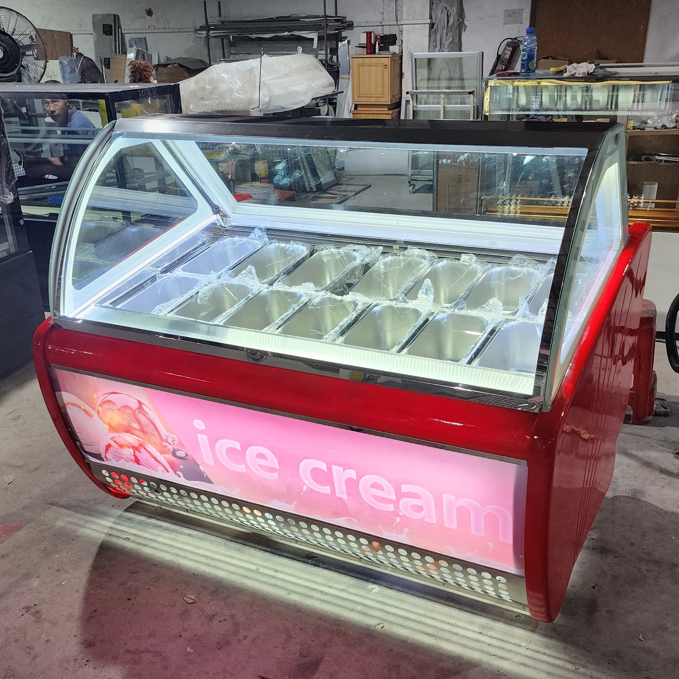 Professional 49 Inch Commercial Ice Cream Dipping Cabinet Display Case with Sliding Glass Door Air Cooling for Ice Cream Freezer