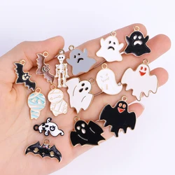 10Pcs Mix Enamel Bat Skull Ghost Charms for Jewelry Making Alloy Halloween Earrings Pendant Necklace Accessories Diy Craft Suppl