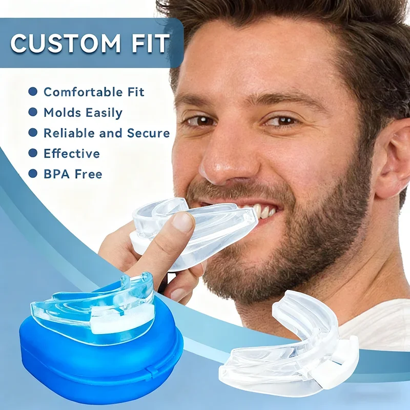 

Adjustable Anti Snoring Oral Guard With A Blue Protective Cover And Safety Clips Improving Sleep Breathing Conditions