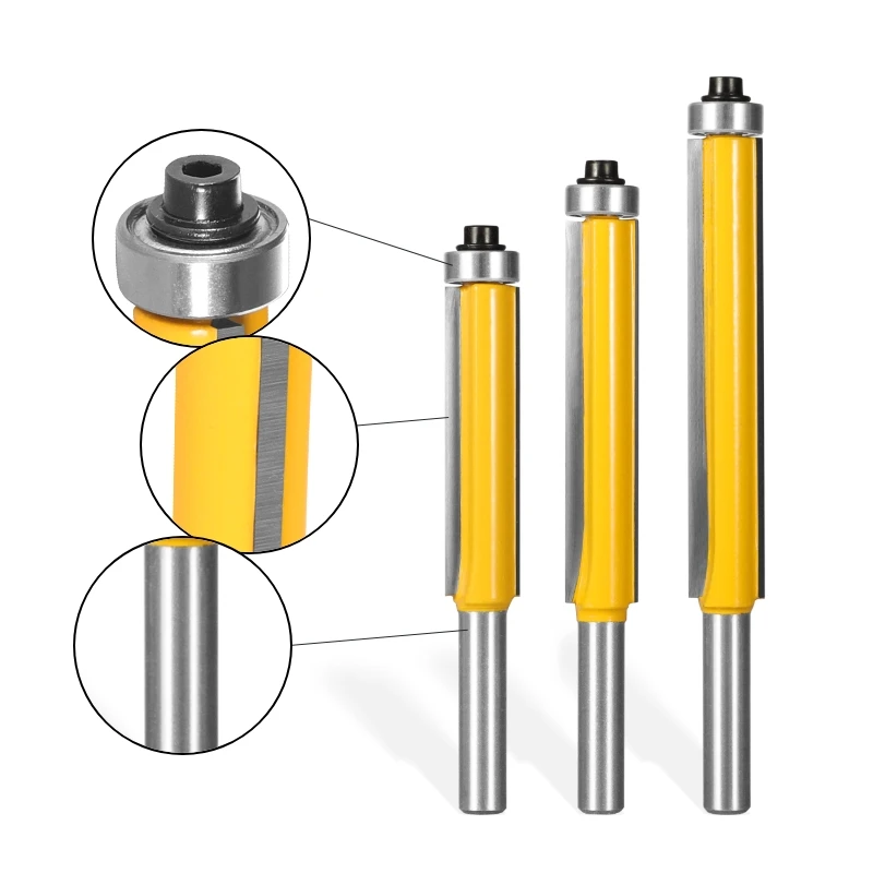 YUSUN-Shank Flush Guarnição Superior Rolamento Longo Router Bit, 8mm Router, Carpintaria, Fresa para Madeira