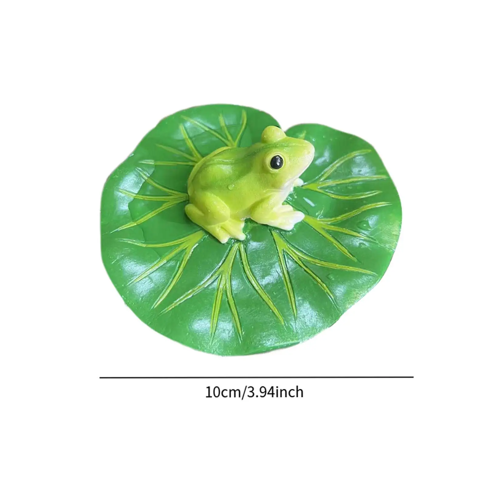 Simulated Frog on Water Lily Leaf Resin Sculpture Pond Decoration Animal Figure for Courtyard Rockery Aquarium Landscaping