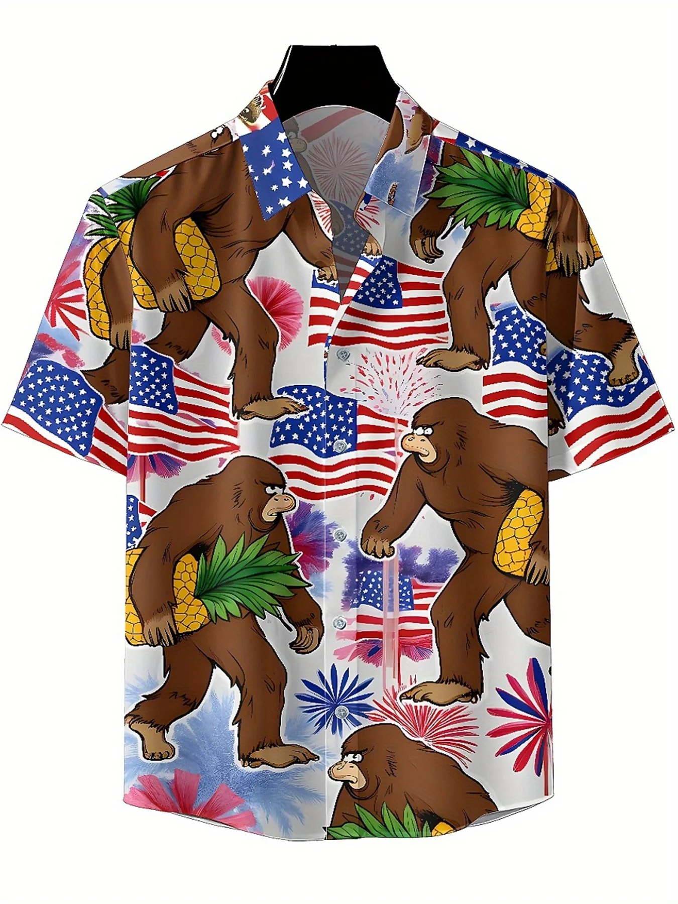 Men's Plus Size Hawaiian Shirts Celebrating The Independence Day with The American Flag pattern, Aloha Shirts,summer Clothes