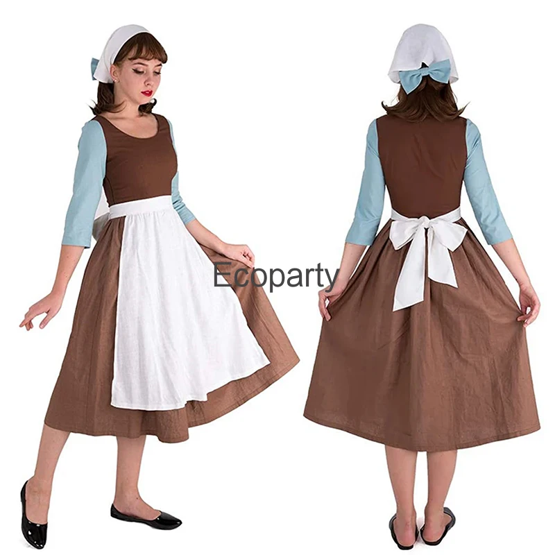 New Women Halloween Princess Costume Fancy Maid Cosplay Dress With Apron Carnival Makeup Ball Role Play Outfits For Female