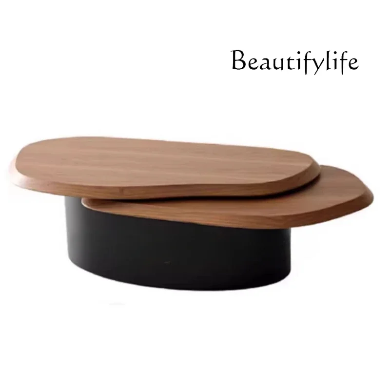 M New Medieval Style Coffee Table Living Room Household Small Apartment Solid Wood Coffee Table Black Minimalist Irregular