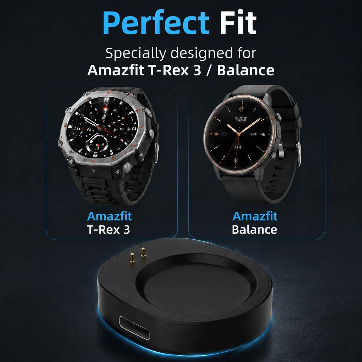 Wireless Charger Converter for Amazfit Balance 2 Charging Adapter/ T-Rex 3/ 3 Pro Smart Watch Charging Dock Replacement Portable