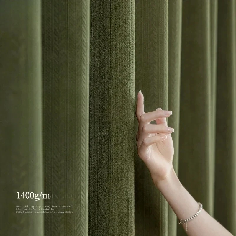 French Retro Green Chenille Jacquard Wheat Ear Blackout Curtains for Living Dining Room Bedroom Modem Simple Custom Size Decor