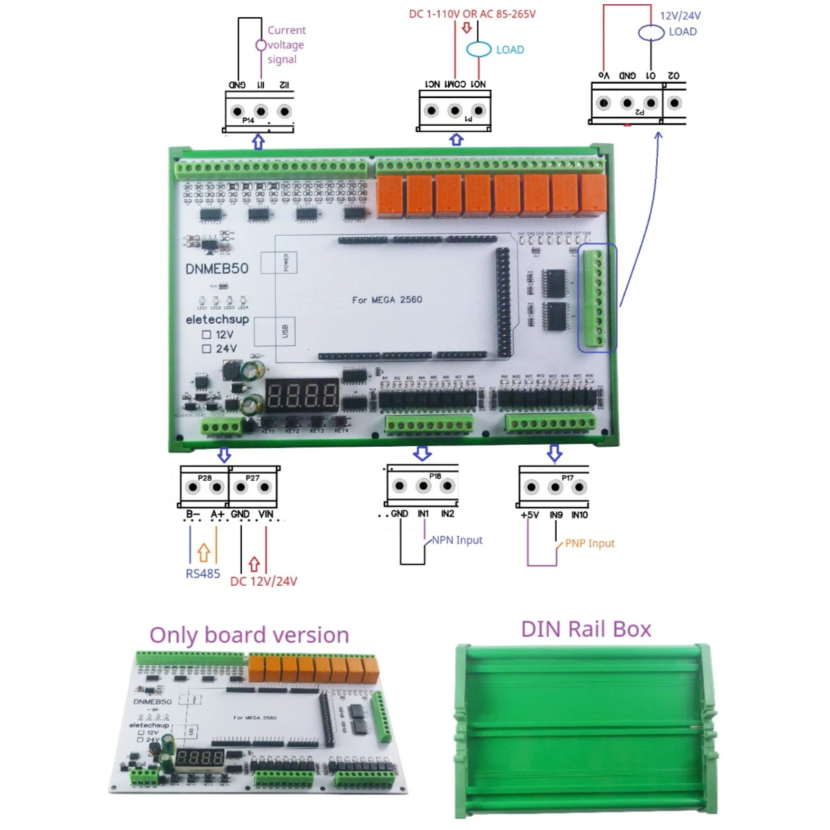 16AI-16DI-16DO RS485 MEGA2560 R3 IO Expanding Module Analog Digital Modbus Relay Board for Arduino Open PLC Remote IO