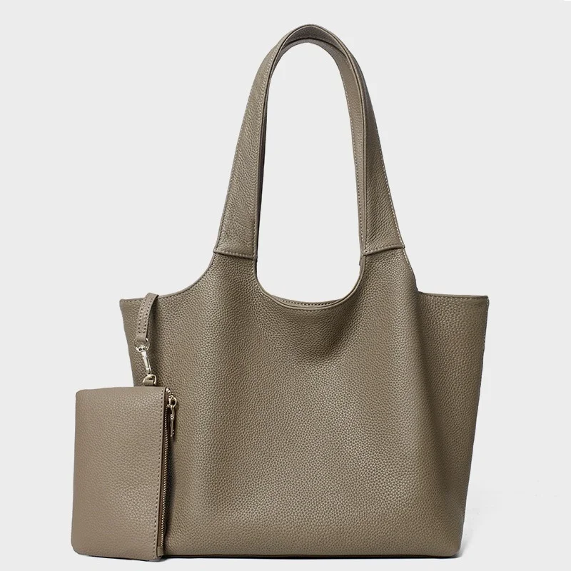 

Women Classic Soft Genuine Leather Tote Bag Large Capacity Shoulder Handbag with Mini Wallet Purse for Work Office Daily Travel